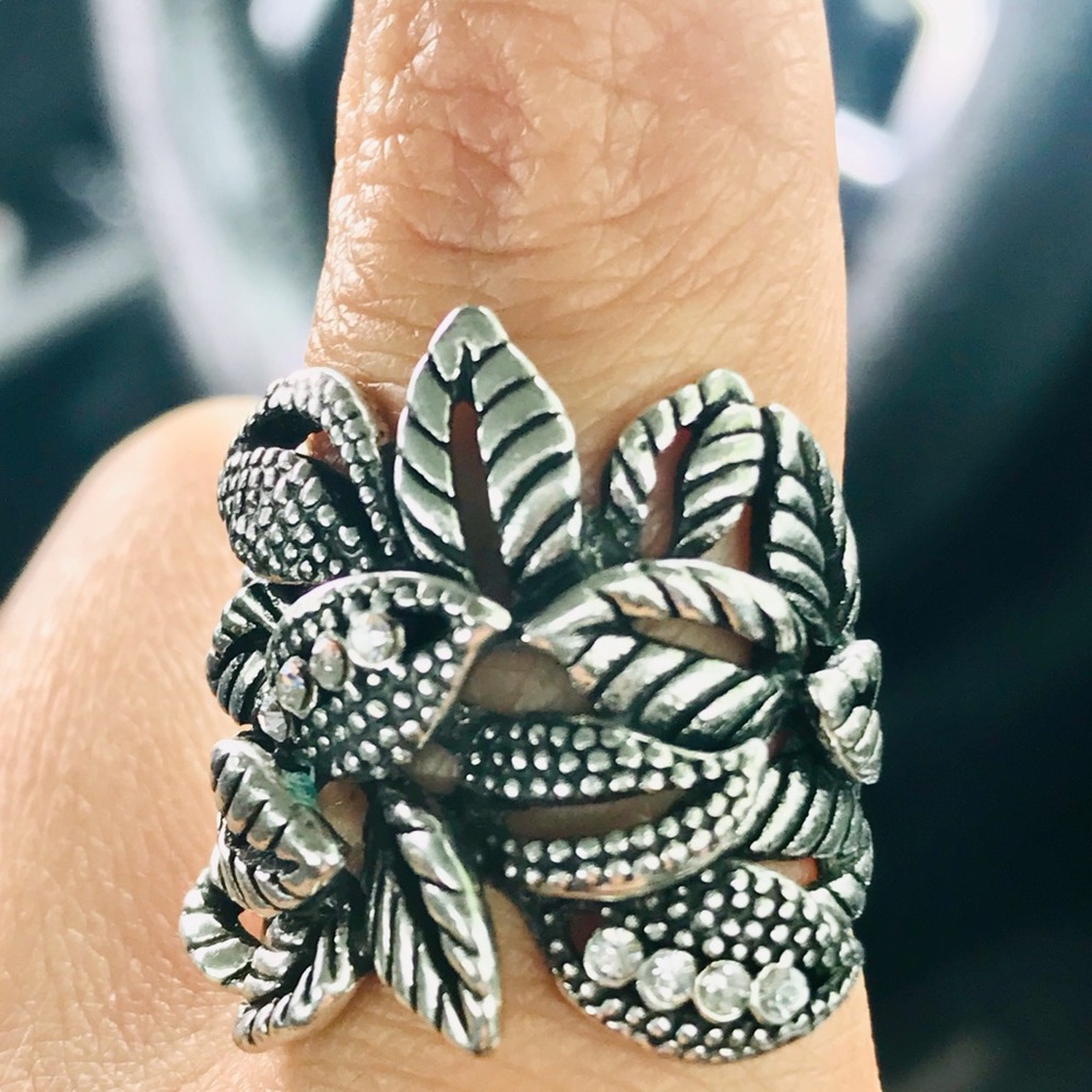 Boho Tribal Egypt Leaves Rustic Silver Ring - Picture 3 of 8